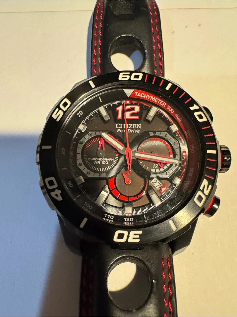Citizen Men's Black and Red Chronograph Eco-Drive Watch